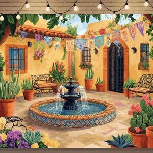 Colorful Courtyard Wall tapestry 70x90 inch